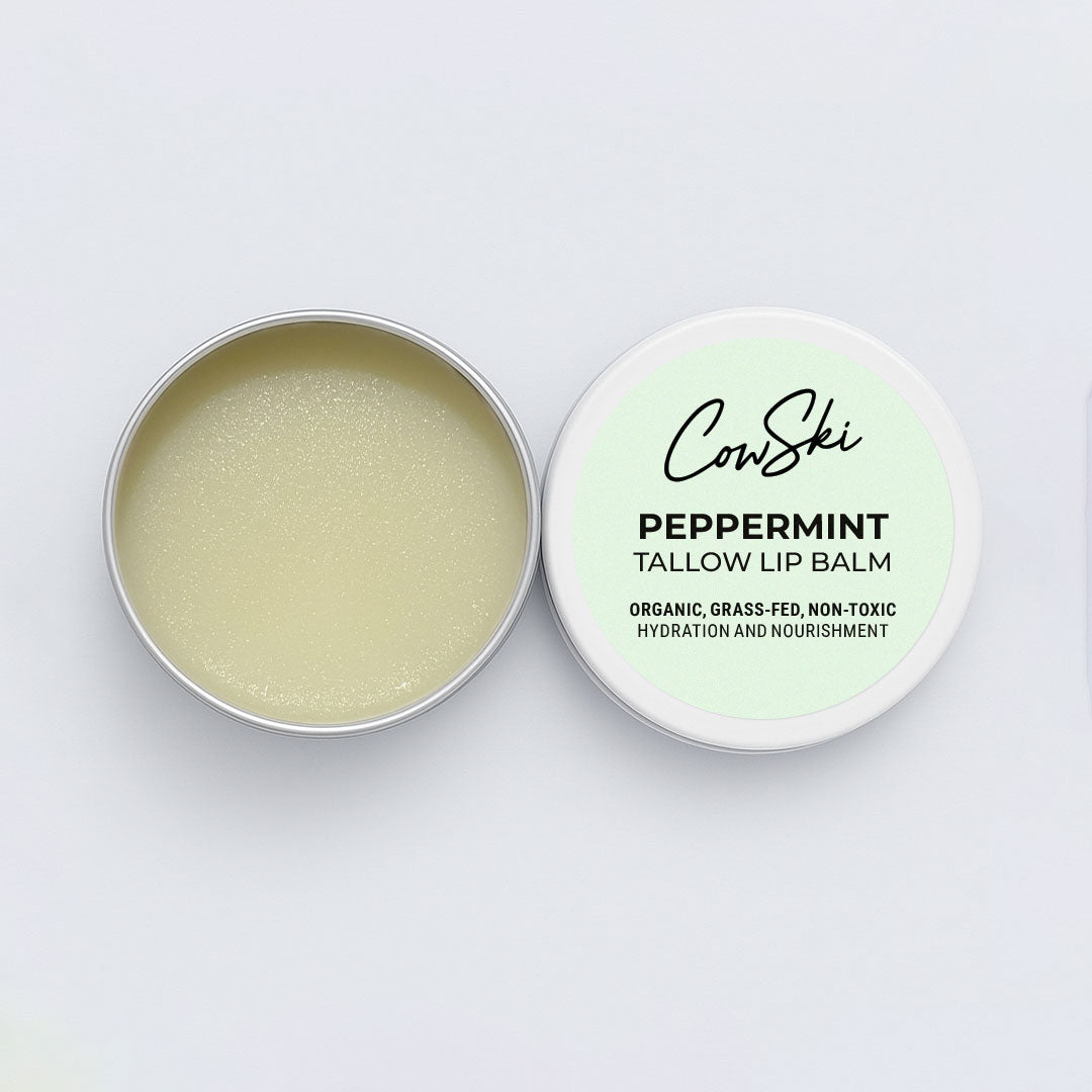 Peppermint tallow lip balm in a tin