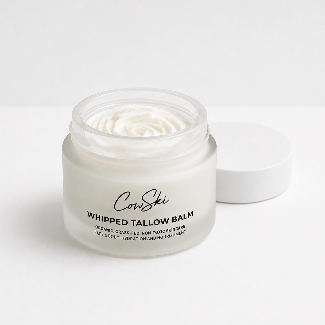 CovSki whipped tallow balm jar on a white background