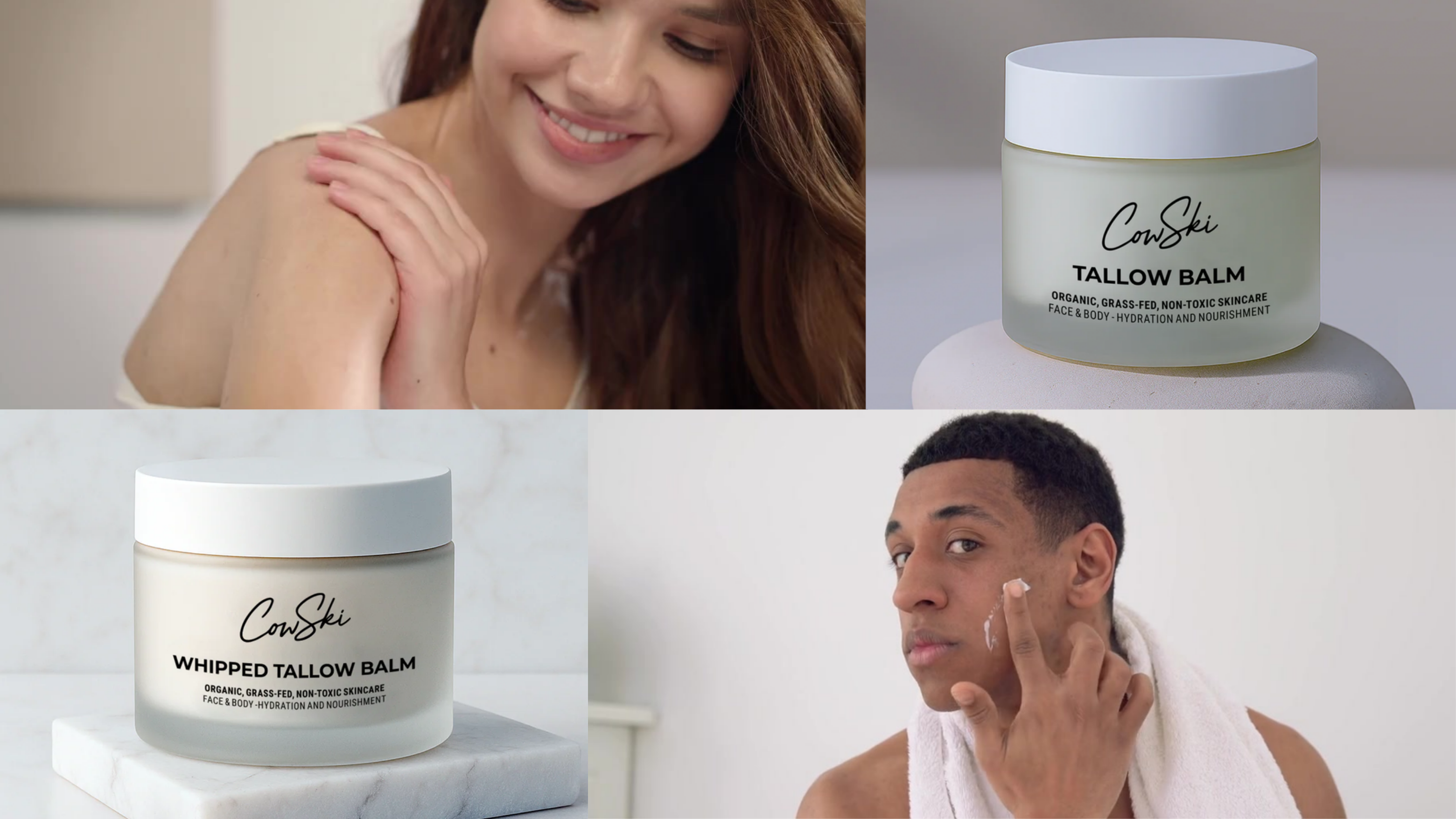 Load video: Cowski Whipped Balm Organic Beef Tallow Duo video montage.
