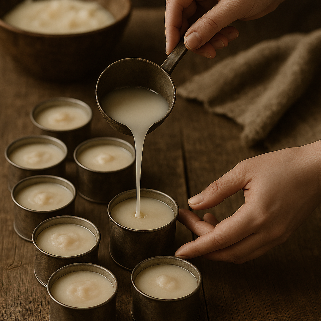 Historical use of golden beef tallow shown in glass jar.